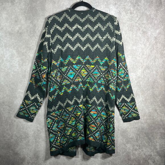 Signature Studio Cardigan Sweater Womens 1X Green Knit Southwestern Aztec Boho - Picture 4 of 8